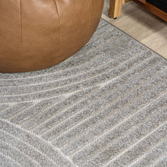 Area Rug, 7'10" x 10' in Gray/Ivory Striped Polypropylene