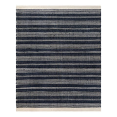 Area Rug, 7'10" x 10', Navy Striped Wool and Jute