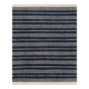 Area Rug, 7'10" x 10', Navy Striped Wool and Jute
