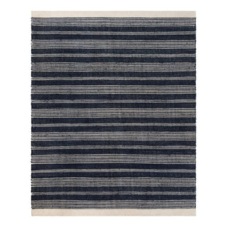 Area Rug, 7'10" x 10', Navy Striped Wool and Jute