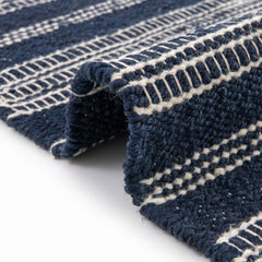 Area Rug, 7'10" x 10', Navy Striped Wool and Jute