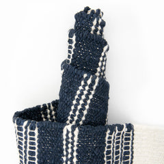Area Rug, 7'10" x 10', Navy Striped Wool and Jute