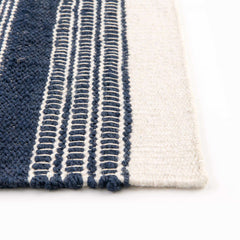 Area Rug, 7'10" x 10', Navy Striped Wool and Jute