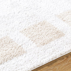 Area Rug, 7'10" x 10', Polyester Shag in Beige and Cream