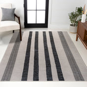 Area Rug, 7'10" x 10', Striped in Ivory and Dark Gray