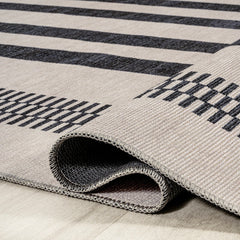 Area Rug, 7'10" x 10', Striped in Ivory and Dark Gray
