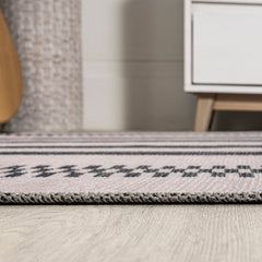 Area Rug, 7'10" x 10', Striped in Ivory and Dark Gray