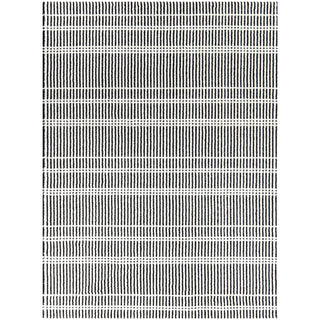 Area Rug, 7'10" x 10', White Polyester with Striped Pattern