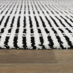 Area Rug, 7'10" x 10', White Polyester with Striped Pattern