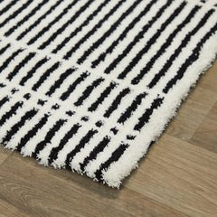 Area Rug, 7'10" x 10', White Polyester with Striped Pattern