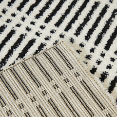 Area Rug, 7'10" x 10', White Polyester with Striped Pattern