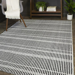 Area Rug, 7'10" x 10', White Polyester with Striped Pattern