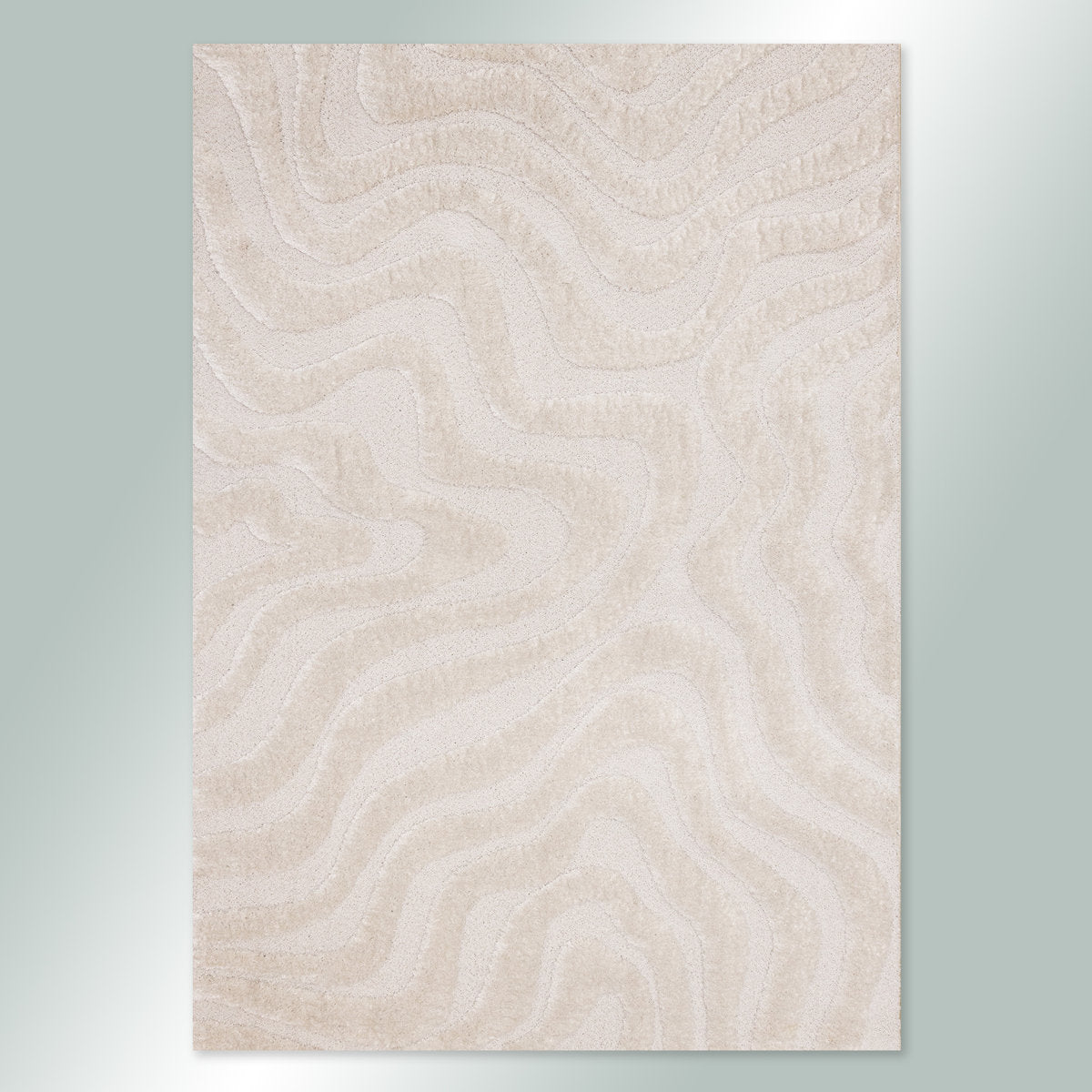 Area Rug, 7'10" x 11'2", Cream Polyester with High-Low Pile