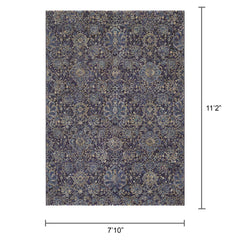 Area Rug, 7'10" x 11'2" with Navy Floral Pattern