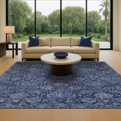 Area Rug, 7'10" x 11'2" with Navy Floral Pattern
