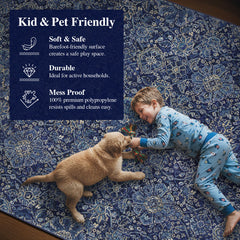 Area Rug, 7'10" x 11'2" with Navy Floral Pattern