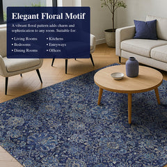 Area Rug, 7'10" x 11'2" with Navy Floral Pattern