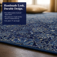 Area Rug, 7'10" x 11'2" with Navy Floral Pattern