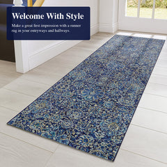 Area Rug, 7'10" x 11'2" with Navy Floral Pattern