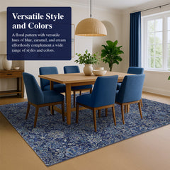 Area Rug, 7'10" x 11'2" with Navy Floral Pattern