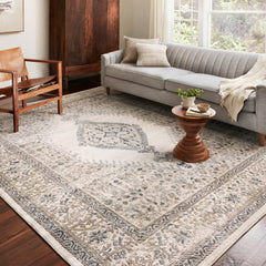 Area Rug, 7'11" x 10'6", Oatmeal and Ivory with Denim Blue Accents