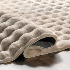 Area Rug, 7'6" x 9'6", Beige Polyester with Non-Slip Backing
