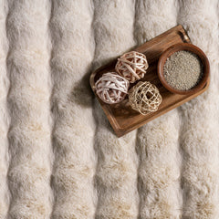 Area Rug, 7'6" x 9'6", Beige Polyester with Non-Slip Backing