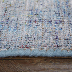 Area Rug, 7'6" x 9'6", Blue Hand-Woven Wool with Fringed Ends
