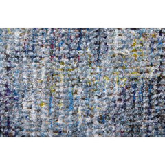 Area Rug, 7'6" x 9'6", Blue Hand-Woven Wool with Fringed Ends