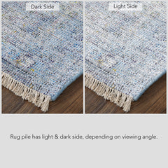 Area Rug, 7'6" x 9'6", Blue Hand-Woven Wool with Fringed Ends