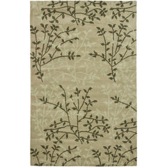Area Rug, 7'6" x 9'6", Green Wool and Viscose with Floral Pattern