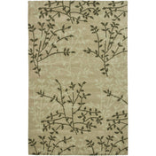 Area Rug, 7'6" x 9'6", Green Wool and Viscose with Floral Pattern