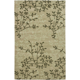 Area Rug, 7'6" x 9'6", Green Wool and Viscose with Floral Pattern