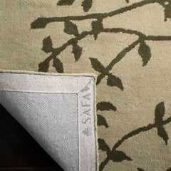 Area Rug, 7'6" x 9'6", Green Wool and Viscose with Floral Pattern