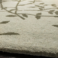 Area Rug, 7'6" x 9'6", Green Wool and Viscose with Floral Pattern