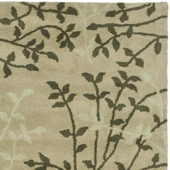 Area Rug, 7'6" x 9'6", Green Wool and Viscose with Floral Pattern