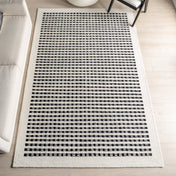 Area Rug, 7'6" x 9'6" Hand Woven Striped Wool in White and Blue