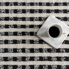 Area Rug, 7'6" x 9'6" Hand Woven Striped Wool in White and Blue