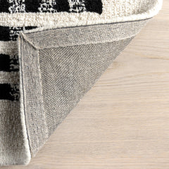 Area Rug, 7'6" x 9'6" Hand Woven Striped Wool in White and Blue