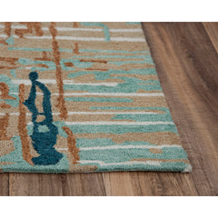 Area Rug, 7'6" x 9'6" in Gray, Brown and Blue Abstract Polyester