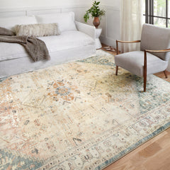 Area Rug, 7'6" x 9'6" in Ivory Polyester with Oriental Pattern