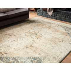 Area Rug, 7'6" x 9'6" in Ivory Polyester with Oriental Pattern