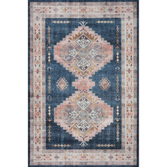 Area Rug, 7'6" x 9'6" in Navy, Beige and Pink
