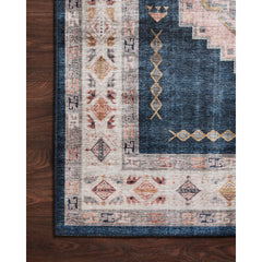 Area Rug, 7'6" x 9'6" in Navy, Beige and Pink