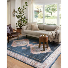 Area Rug, 7'6" x 9'6" in Navy, Beige and Pink