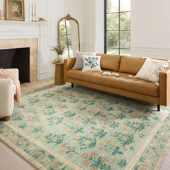 Area Rug 7'6" x 9'6" in Orange, Pink, Green and Beige