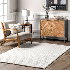 Area Rug, 7'6" x 9'6" in White Polyester