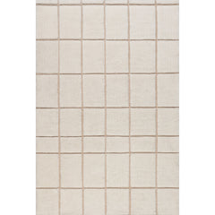 Area Rug, 7'6" x 9'6", Ivory Wool with Checkered Pattern