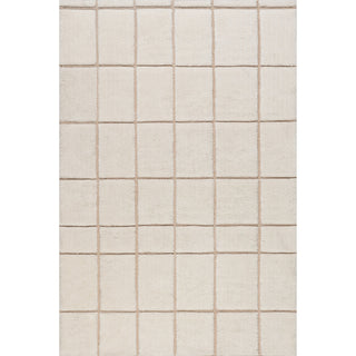 Area Rug, 7'6" x 9'6", Ivory Wool with Checkered Pattern