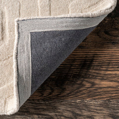 Area Rug, 7'6" x 9'6", Off-White Hand-Woven Wool with Geometric Pattern